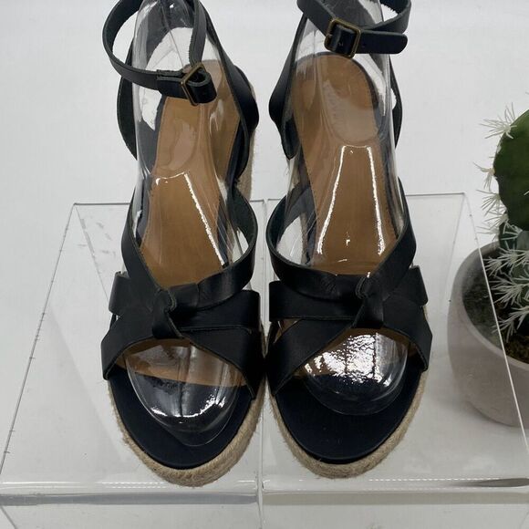 Soludos Women's Charlotte Leather Wedge Espadrille Sandal Black‎ Tan Size 8.5 - Picture 3 of 11